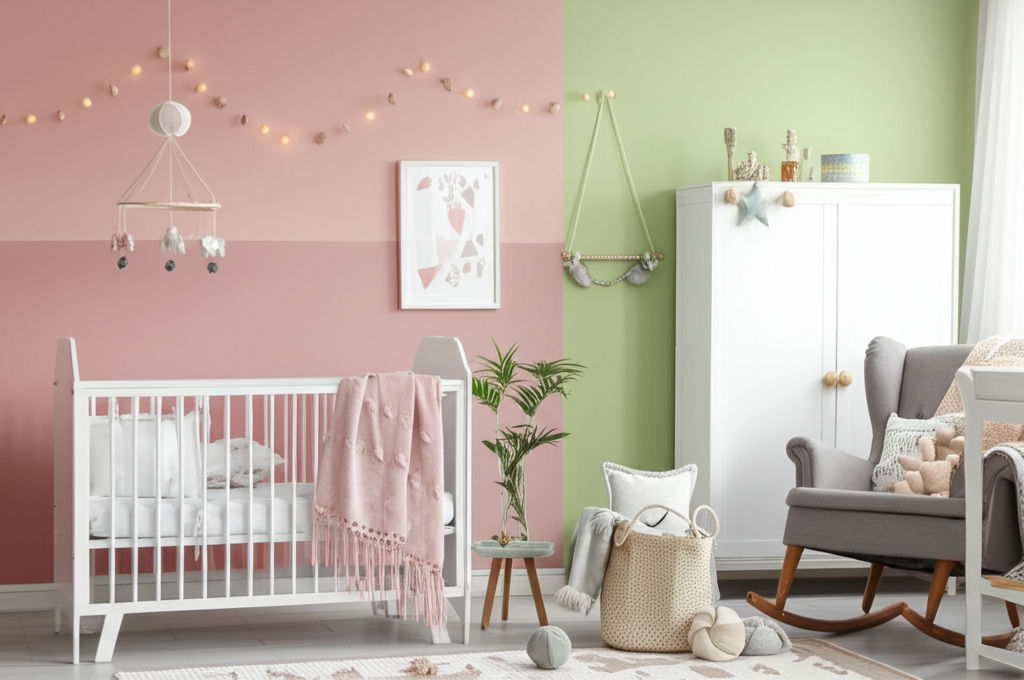 Pokój dziecięcy z farbą Dusty Rose - wariant 1